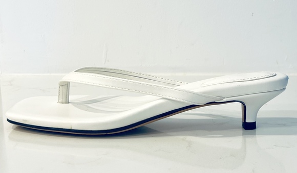 Lehoor WHITE Kitten Heels Flip-Flops Mules Thongs Square Open Toe Sandals, 8.5 - Picture 5 of 10